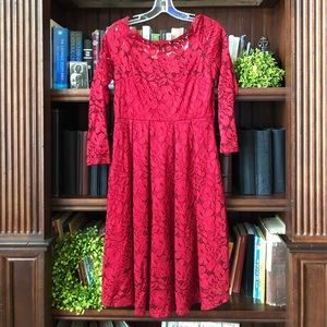 Off-the-shoulder red lace dress